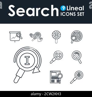 Style de ligne de recherche jeu d'icônes conception, outil lupe et loupe thème illustration vectorielle Illustration de Vecteur