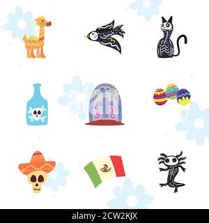 Journée mexicaine des deads forme libre style icônes collection design, Mexique culture thème illustration vectorielle Illustration de Vecteur