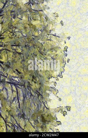 Les illustrations d'arbres et de branches créent un style impressionniste de peinture. Banque D'Images