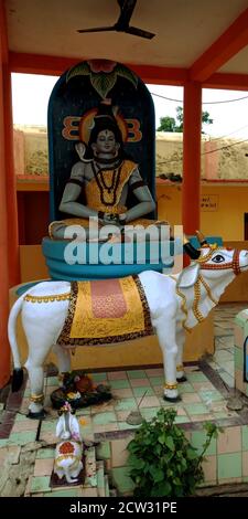 DISTRICT KATNI, INDE - 13 DÉCEMBRE 2019 : temple Lord shiva avec statue de Cow nandi devant. Banque D'Images