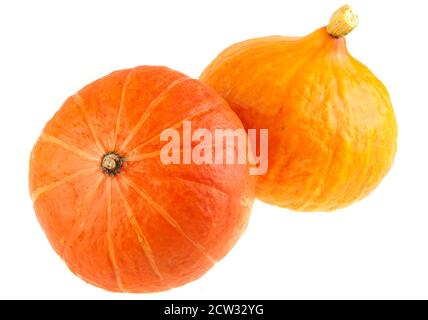 Deux citrouilles Hokkaido isolées sur blanc Banque D'Images