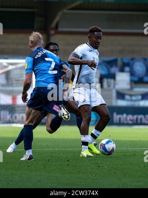 High Wycombe, Royaume-Uni. 26 septembre 2020. Jamal Lowe de Swansea City lors du match de championnat Sky Bet entre Wycombe Wanderers et Swansea City à Adams Park, High Wycombe, Angleterre, le 26 septembre 2020. Photo de Liam McAvoy. Crédit : Prime Media Images/Alamy Live News Banque D'Images