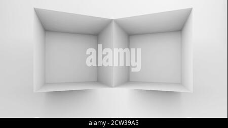 Arrière-plan CGI blanc abstrait avec une étagère vide. illustration du rendu 3d Banque D'Images