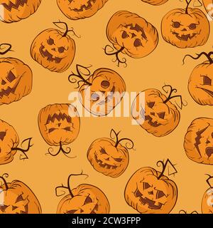 Motif vectoriel sans coutures Halloween avec citrouilles. En orange. Illustration de Vecteur