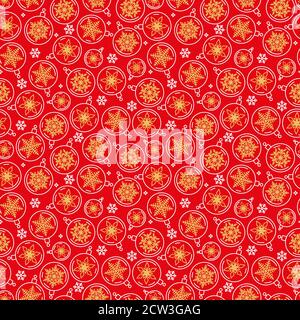 Motif rouge sans couture avec symboles de Noël en forme de flocon de neige Illustration de Vecteur