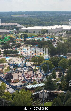 Parc à thème de montagnes russes Carowinds le 19 août 2019 à Charlotte, Caroline du Nord, États-Unis Banque D'Images