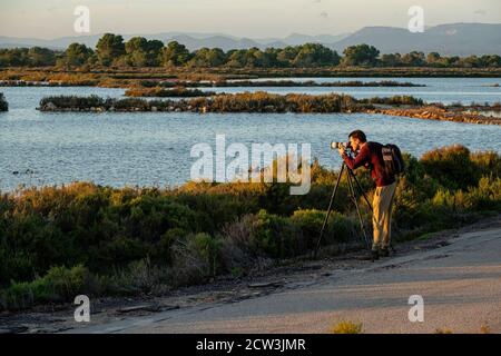 Photographe, Salobrar de Campos, Parque Natural Marítimo Terrestre es Trenc-Salobrar de Campos, Majorque, Iles Baléares, Espagne Banque D'Images