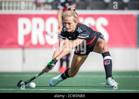 Amstelveen, pays-Bas. 12 juin 2019. AMSTELVEEN, 27-09C2020, Wagener Stadion, Hoofdklasse Hockey Dames, Seizoen 2020-201. Joueur AHBC Lauren Stam. Pendant le jeu Amsterdam D1 - Kampong D1. Crédit : Pro Shots/Alamy Live News Banque D'Images