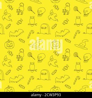 Motif Halloween sans coutures. Arrière-plan monochrome. Banque D'Images