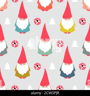 Motif de Noël sans coutures. Nains mignons. Idéal pour le tissu, le motif de nappe, le papier d'emballage, le papier cadeau, etc Illustration de Vecteur