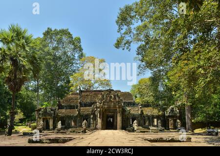 Les ruines du temple bouddhiste Prasat Banteay Kdei dans le complexe d'Angkor Wat, Siem Reap, Cambodge Banque D'Images