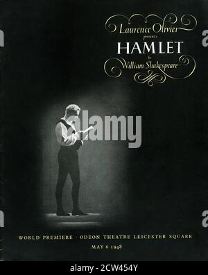 Couverture du programme World Premiere à partir du 6 mai 1948 au théâtre Odeon Leicester Square Londres pour HAMLET 1948 le réalisateur LAURENCE OLIVIER joue William Shakespeare musique William Walton Two Cities films / distributeurs de films généraux (GFD) Banque D'Images