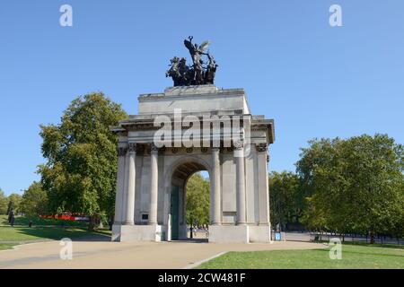 Wellington Arch, Piccadilly, Hyde Park Corner Roundabout, Londres, Royaume-Uni Banque D'Images