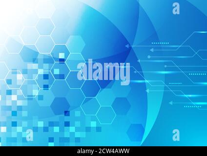 Résumé technologie numérique futuriste concept bleu brillant géométrique hexagons avec arrière-plan ligne flèche. Illustration vectorielle Illustration de Vecteur