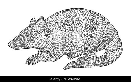 Belle page de livre de coloriage pour adultes avec armadillo décoratif sur blanc arrière-plan Illustration de Vecteur