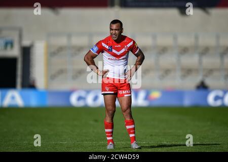 Zeb Taia (11) de St Helens pendant le match Banque D'Images