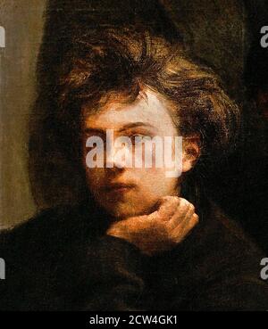 Arthur Rimbaud. Portrait du poète français, Jean Nicolas Arthur Rimbaud (1854-1891), âgé de 18 ans, par Henri Fantin-Latour, huile sur toile, 1872. Détail d'un tableau plus grand « coin de table ». Banque D'Images