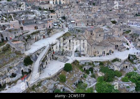 Paysage urbain image aérienne de la ville médiévale de Matera sassi. Matera, Basilicate / Italie. Banque D'Images