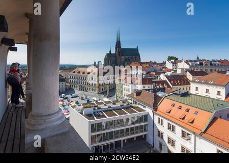 Brno (Brünn): Vue de la tour de la vieille mairie à la cathédrale Saint-Pierre et Paul et la vieille ville de la vieille ville, Jihomoravsky, Südmähren, Moravie du Sud, Tchèque Banque D'Images