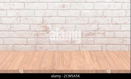 Fond de table en bois vide, mur blanc Banque D'Images