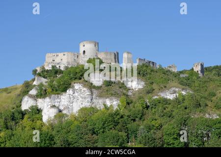 France, Eure, les Andelys, les ruines de la forteresse du Château Gaillard et de la Seine Banque D'Images