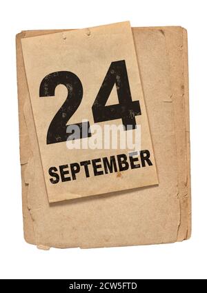 Page du calendrier. 24 septembre. Vieux papier isolé sur fond blanc Banque D'Images