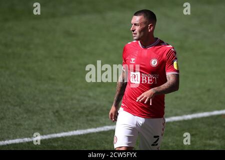 Bristol, Royaume-Uni. 27 septembre 2020. Jack Hunt de Bristol City regarde. Match de championnat EFL Skybet, Bristol City et Sheffield mercredi au stade Ashton Gate à Bristol, Avon, le dimanche 27 septembre 2020. Cette image ne peut être utilisée qu'à des fins éditoriales. Utilisation éditoriale uniquement, licence requise pour une utilisation commerciale. Aucune utilisation dans les Paris, les jeux ou les publications d'un seul club/ligue/joueur. photo par Andrew Orchard/Andrew Orchard sports Photography/Alamy Live News crédit: Andrew Orchard sports Photography/Alamy Live News Banque D'Images