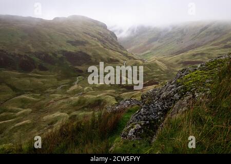 Drumlins - Eagle Crag View de Greenup Edge, Greenup Gill Valley, Lake District, Angleterre, Royaume-Uni,Partie de la promenade d'un océan à l'autre Banque D'Images