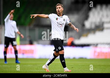 Cesena, Italie - 27 septembre 2020 : Matteo Ricci de Spezia Calcio gestes pendant la Serie UN match de football entre Spezia Calcio et US Sassuolo. LES ÉTATS-UNIS Sassuolo ont remporté 4-1 victoires sur Spezia Calcio. Credit: Nicolò Campo/Alay Live News Banque D'Images