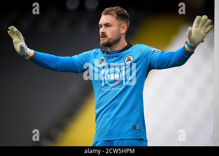 Cesena, Italie - 27 septembre 2020 : Jeroen Zoet de Spezia Calcio gestes pendant la série UN match de football entre Spezia Calcio et US Sassuolo. LES ÉTATS-UNIS Sassuolo ont remporté 4-1 victoires sur Spezia Calcio. Credit: Nicolò Campo/Alay Live News Banque D'Images