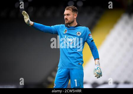 Cesena, Italie - 27 septembre 2020 : Jeroen Zoet de Spezia Calcio gestes pendant la série UN match de football entre Spezia Calcio et US Sassuolo. LES ÉTATS-UNIS Sassuolo ont remporté 4-1 victoires sur Spezia Calcio. Credit: Nicolò Campo/Alay Live News Banque D'Images