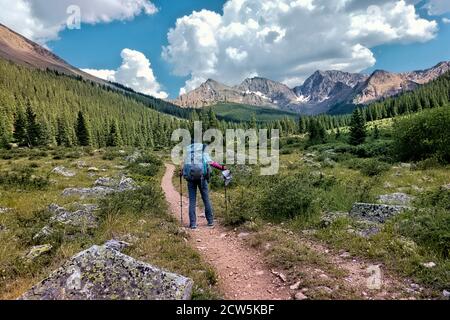 Approche du bassin de l'Apôtre, Collegiate West sur le sentier Colorado Trail de 485 km, Colorado Banque D'Images