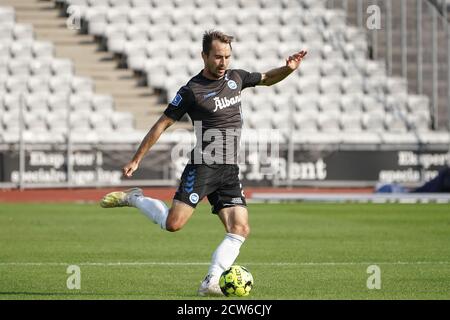 Aarhus, Danemark. 27 septembre 2020. Oliver Lund (2) d'OB observé pendant le match 3F Superliga entre Aarhus GF et Odense Boldklub au parc Ceres d'Aarhus. (Crédit photo : Gonzales photo/Alamy Live News Banque D'Images