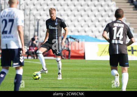 Aarhus, Danemark. 27 septembre 2020. Kasper Larsen (5) d'OB observé pendant le match 3F Superliga entre Aarhus GF et Odense Boldklub au parc Ceres d'Aarhus. (Crédit photo : Gonzales photo/Alamy Live News Banque D'Images