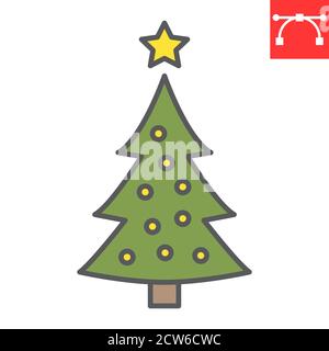 Icône de ligne de couleur d'arbre de Noël, joyeux noël et Noël, graphiques vectoriels de signe de sapin, icône modifiable de contour rempli de trait, eps 10. Illustration de Vecteur