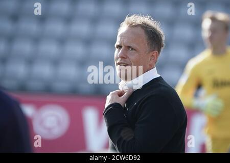 Aarhus, Danemark. 27 septembre 2020. Jakob Michelsen, OB Manager, a vu pendant le match 3F Superliga entre Aarhus GF et Odense Boldklub au parc Ceres d'Aarhus. (Crédit photo : Gonzales photo/Alamy Live News Banque D'Images