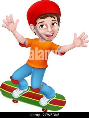 Garçon enfant enfant sur le dessin animé du skateboard Illustration de Vecteur