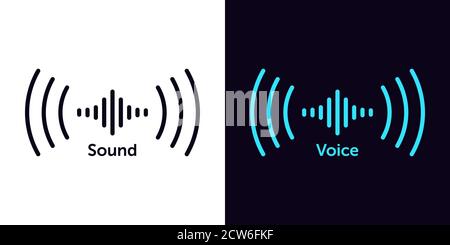 Icône d'onde sonore pour la reconnaissance vocale dans l'assistant virtuel, signe vocal. Onde audio abstraite, commande vocale, contour de la forme d'onde acoustique. Vecteur Illustration de Vecteur