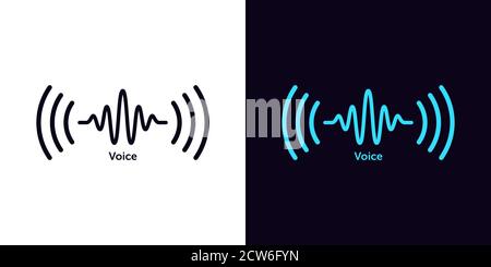 Icône d'onde sonore pour la reconnaissance vocale dans l'assistant virtuel, signal vocal. Onde audio abstraite, commande vocale, contour de la forme d'onde acoustique. Vect Illustration de Vecteur