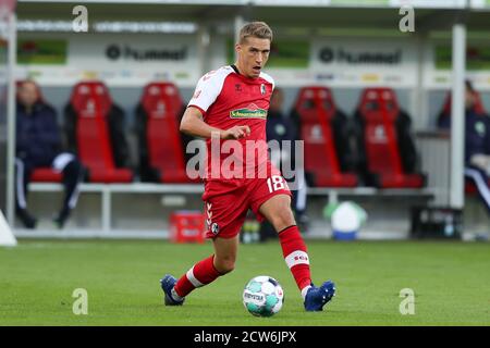 Freiburg im Breisgau, Allemagne. 27 septembre 2020. Football: Bundesliga, SC Freiburg - VfL Wolfsburg, 2ème jour de match, Stade de la Forêt Noire. Nils Petersen de Fribourg en action. Crédit : Tom Weller/dpa/Alay Live News Banque D'Images