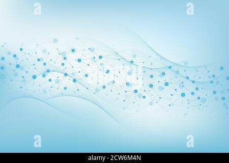 Base scientifique de molécule avec des vagues d'écoulement pour la médecine, la science, la technologie, la chimie. Papier peint ou bannière avec des molécules d'ADN. Géométrique Banque D'Images