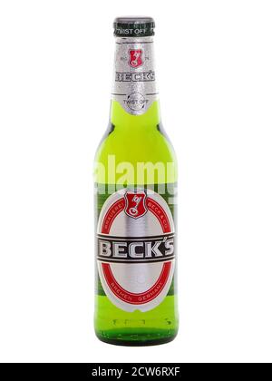 BUCAREST, ROUMANIE - 29 MAI 2015. Beck's Glass Bottle Beer, une marque détenue par Brauerei Beck & Co Banque D'Images