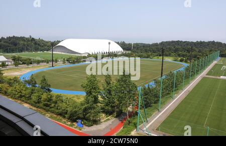 Tokyo, Japon. La route et le calendrier du relais de la torche pour les Jeux olympiques et paralympiques de Tokyo reportés resteront comme prévu à l'origine. 28 septembre 2020. La photo du fichier prise le 2 août 2019 montre une partie du centre national de formation J-Village où le relais de la torche Tokyo 2020 va démarrer, dans la préfecture de Fukushima, au Japon. La route et le calendrier du relais de la torche pour les Jeux Olympiques et Paralympiques de Tokyo reportés resteront comme prévu à l'origine, ont annoncé les organisateurs de Tokyo 2020 le 28 septembre 2020. Credit: Du Xiaoyi/Xinhua/Alay Live News Banque D'Images