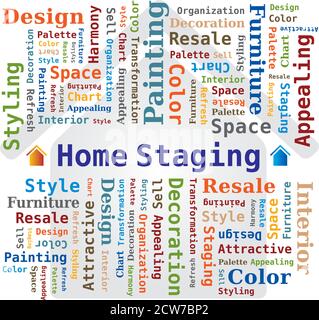 Accueil mise en place du nuage de mots avec icône de maison en arrière-plan - langue anglaise Illustration de Vecteur