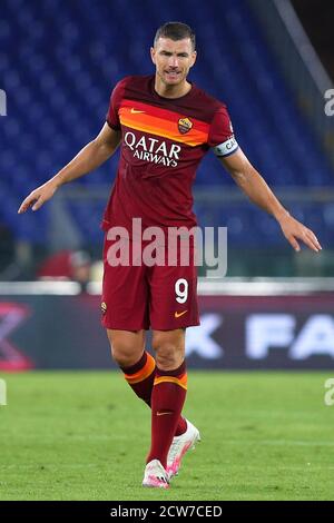 Edin Dzeko de Roma réagit pendant le championnat italien Serie UN match de football entre AS Roma et Juventus FC le 27 septembre 2020 au Stadio Olimp Banque D'Images