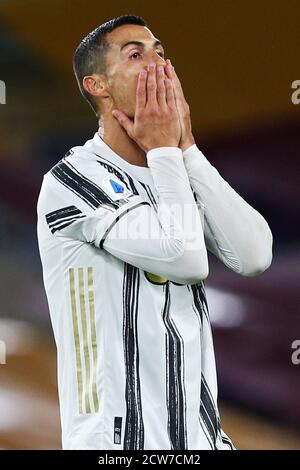 Cristiano Ronaldo de Juventus réagit pendant le championnat italien Serie UN match de football entre AS Roma et Juventus FC le 27 septembre 2020 à S Banque D'Images