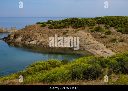 La péninsule du Cap Ras à Llanca, Costa Brava, Catalogne, Espagne Banque D'Images