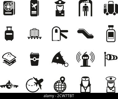 Les icônes de l'aéroport de Big Set Noir & Blanc Illustration de Vecteur