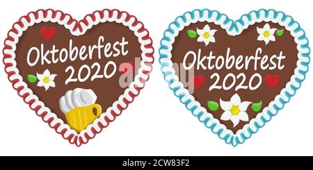 Coeur illustré de pain d'épice avec texte en allemand pour Oktoberfest 2020 2021 fois Illustration de Vecteur