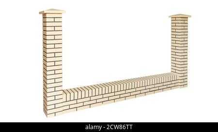 Colonne de clôture en brique isolée sur fond blanc Banque D'Images